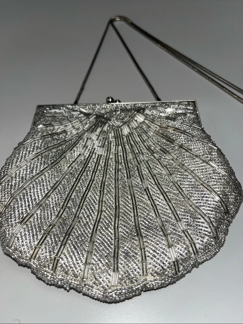 Silver Shell-Style Evening Crossbody / Clutch Bag
